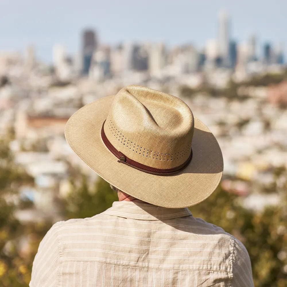 Barcelona | Mens Tan Wide Brim Firm Straw Sun Hat