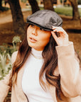 Bookie | Womens Black Leather Flat Cap