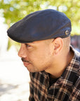 Bookie | Mens Black Leather Flat Cap