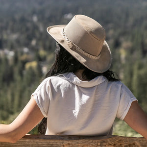 Breeze | Womens Latte Suede Wide Brim Sun Hat