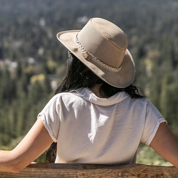 Breeze | Womens Latte Suede Wide Brim Sun Hat