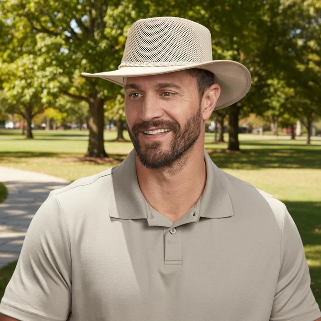 Breeze | Mens Latte Suede Wide Brim Sun Hat