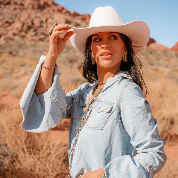 Cattleman | Womens White Felt Cowgirl Hat – American Hat Makers display picture 1