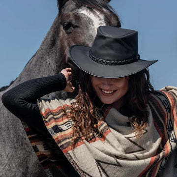 Crusher | Womens Black Leather Crushable Outback Hat