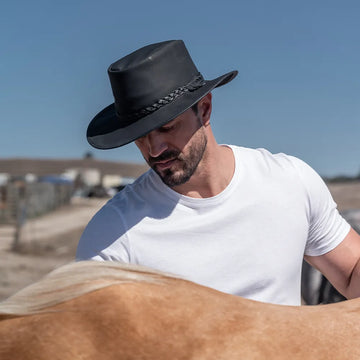 Crusher | Mens Black Crushable Leather Outback Hat