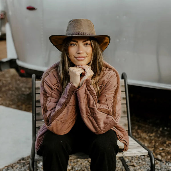 Crusher | Womens Bomber Brown Leather Crushable Outback Hat