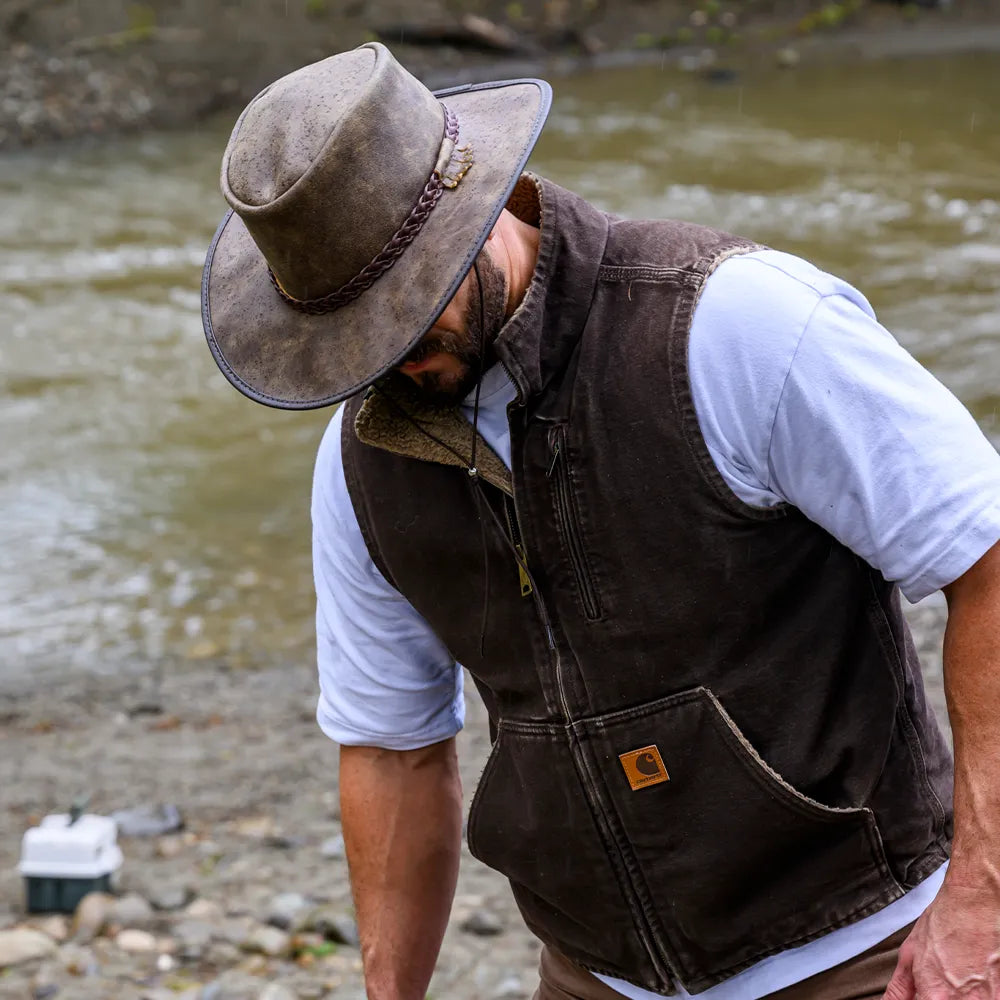 Crusher | Mens Bomber Brown Crushable Leather Outback Hat