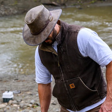 Crusher | Mens Bomber Brown Crushable Leather Outback Hat