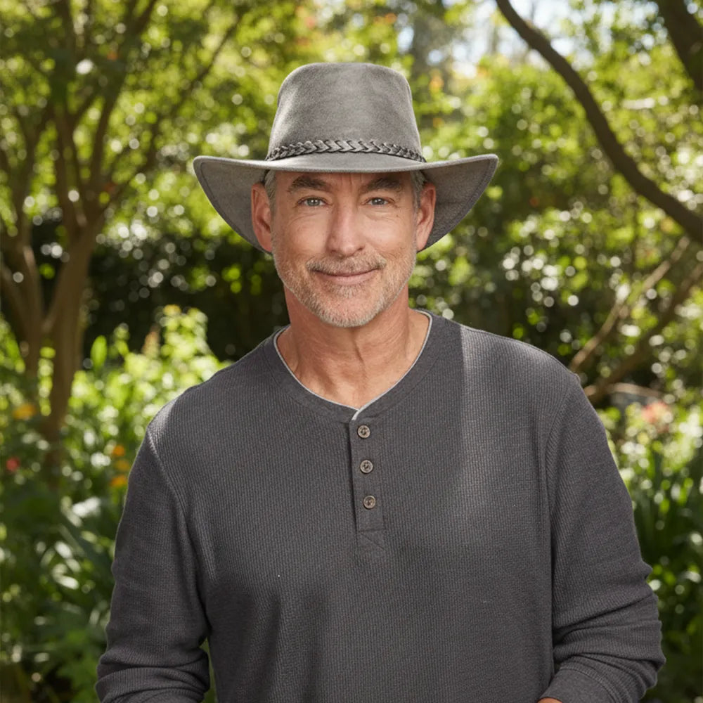 Crusher | Mens Bomber Gray Crushable Leather Outback Hat