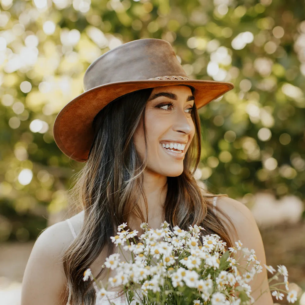 Crusher | Womens Copper Leather Crushable Outback Hat