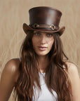 El Dorado SR2 | Womens Brown Leather Top Hat with SR2 Hat Band
