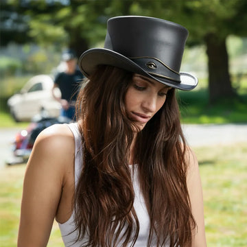 El Dorado Eye | Womens Black Leather Top Hat with Eye Hat Band