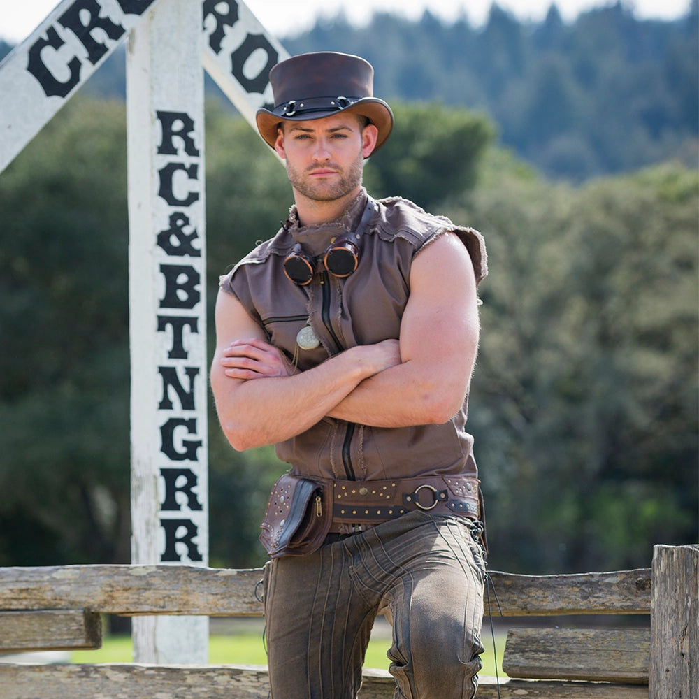 El Dorado SR2 | Mens Brown Leather Top Hat with SR2 Hat Band