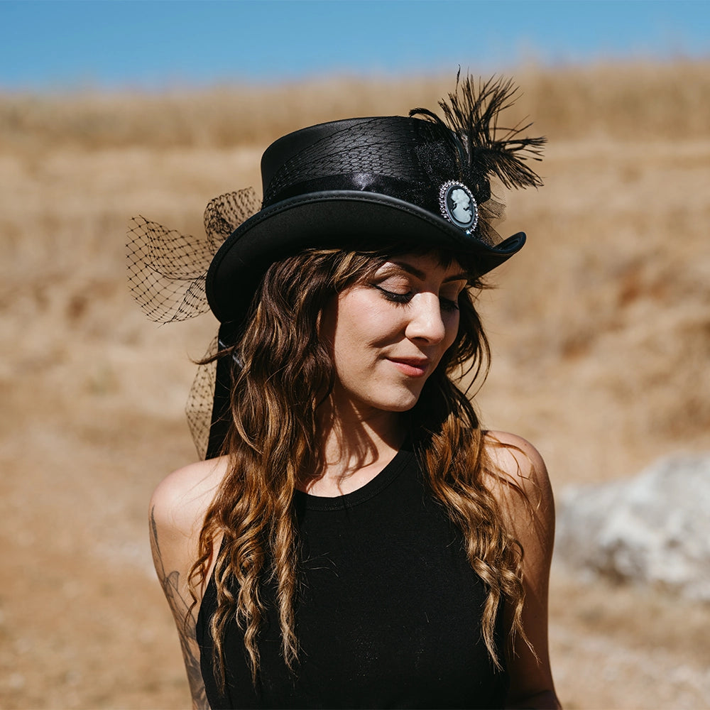 Fancy | Womens Black Victorian Leather Top Hat