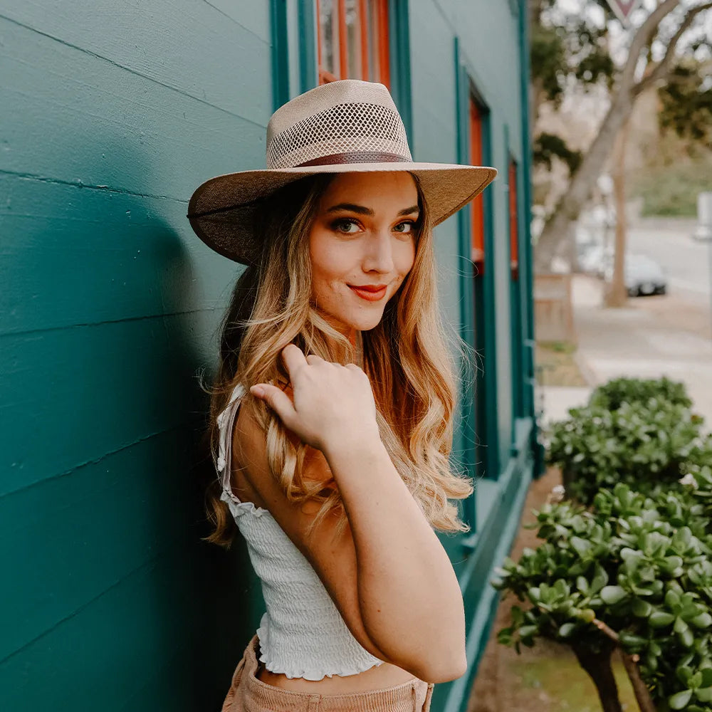 Florence | Womens Tan Wide Brim Firm Straw Sun Hat