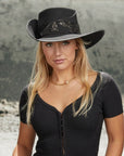 Hook | Womens Black Suede Leather Cavalier Hat