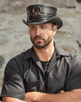 Marlow Lil Evil | Mens Leather Top Hat with Lil Evil Hat Band