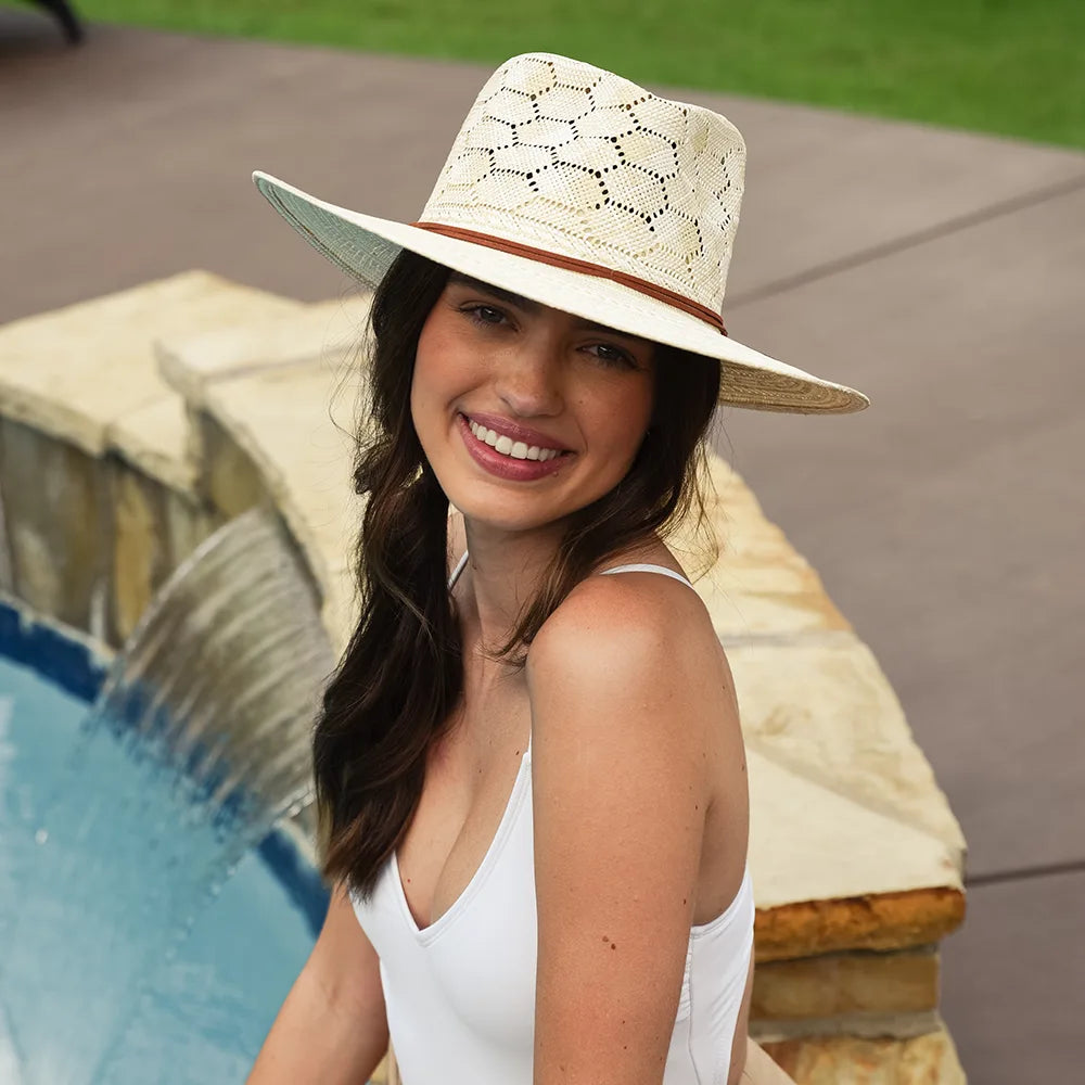 Mira | Womens Ivory Glazed Two Tone Toyo Straw Outback Hat