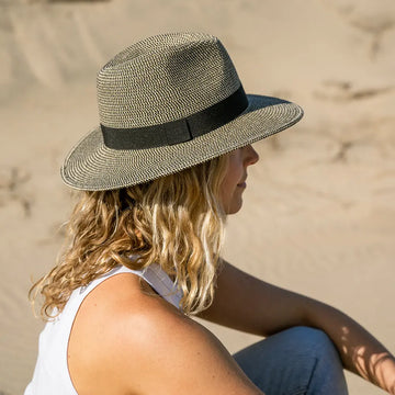 Nero | Womens Black Two-Tone Woven Straw Fedora Hat