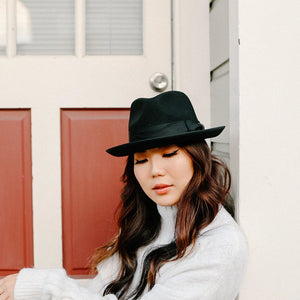 Pablo | Womens Black Wool Felt Pinch Front Fedora Hat