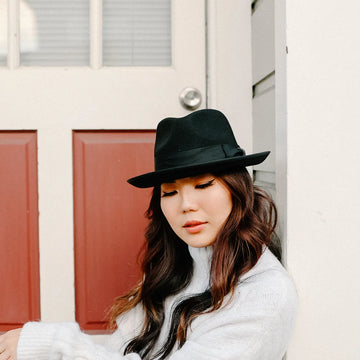 Pablo | Womens Black Wool Felt Pinch Front Fedora Hat