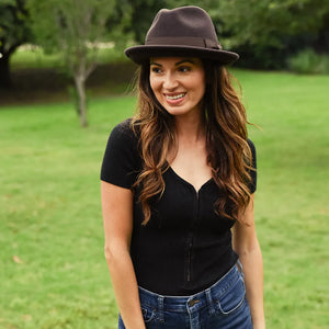 Pablo | Womens Brown Wool Felt Pinch Front Fedora Hat