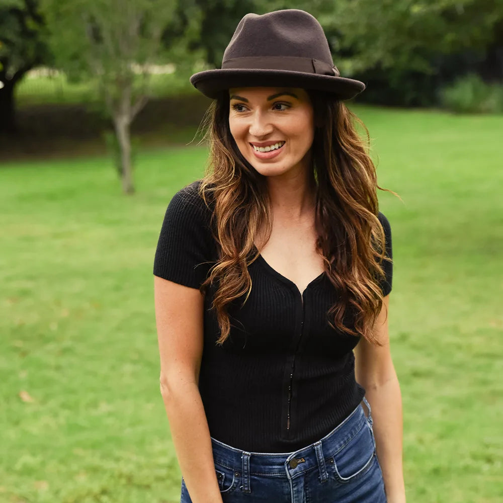 Pablo | Womens Brown Wool Felt Pinch Front Fedora Hat