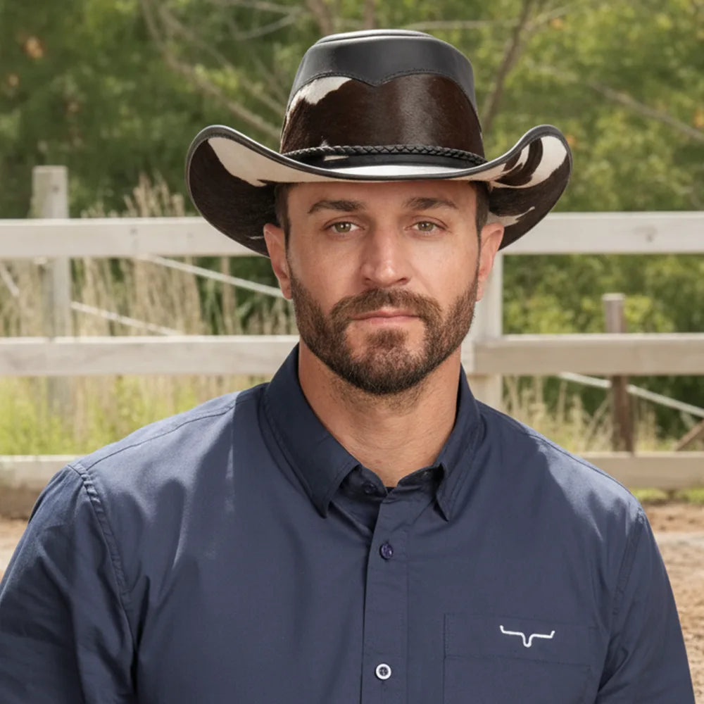 Pinto | Mens Black Leather Cowboy Hat with Calf Accents