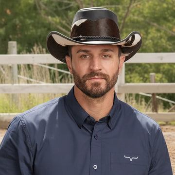 Pinto | Mens Black Leather Cowboy Hat with Calf Accents