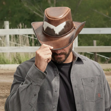 Pinto | Mens Brown Leather Cowboy Hat with Calf Accents