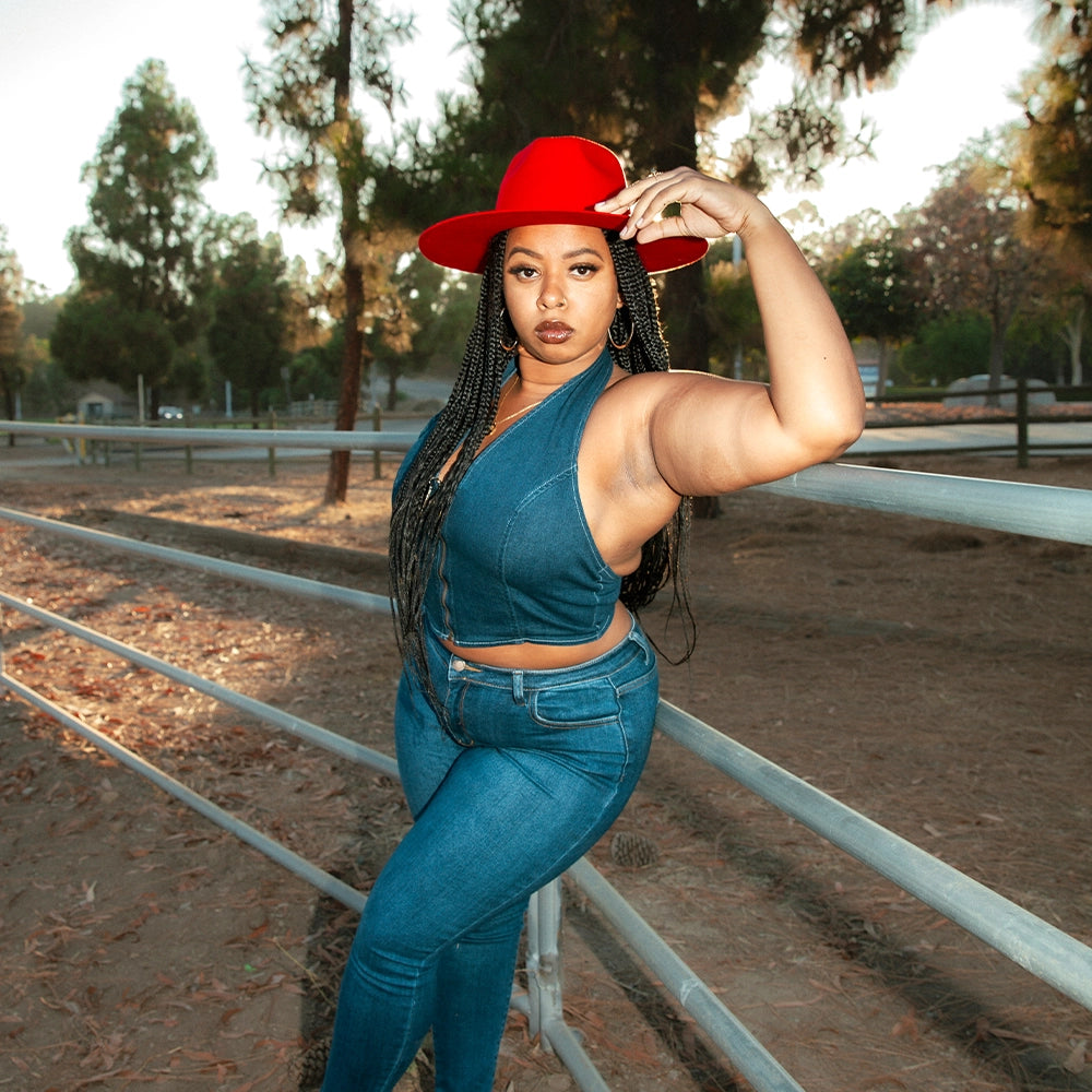 Rancher | Womens Red Wide Brim Felt Fedora Hat