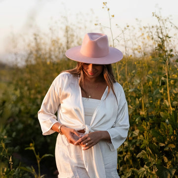 Rancher | Womens Soft Pink Wide Brim Felt Fedora Hat