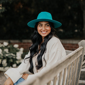 Rancher | Womens Teal Wide Brim Felt Fedora Hat