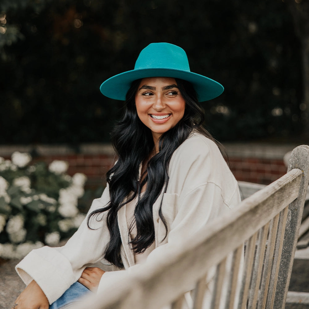 Rancher | Womens Teal Wide Brim Felt Fedora Hat