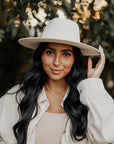 Rancher | Womens White Wide Brim Felt Fedora Hat