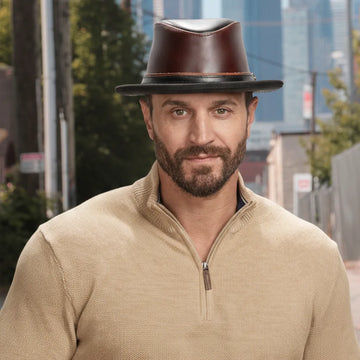 Rocky | Mens Wine Leather Fedora Hat
