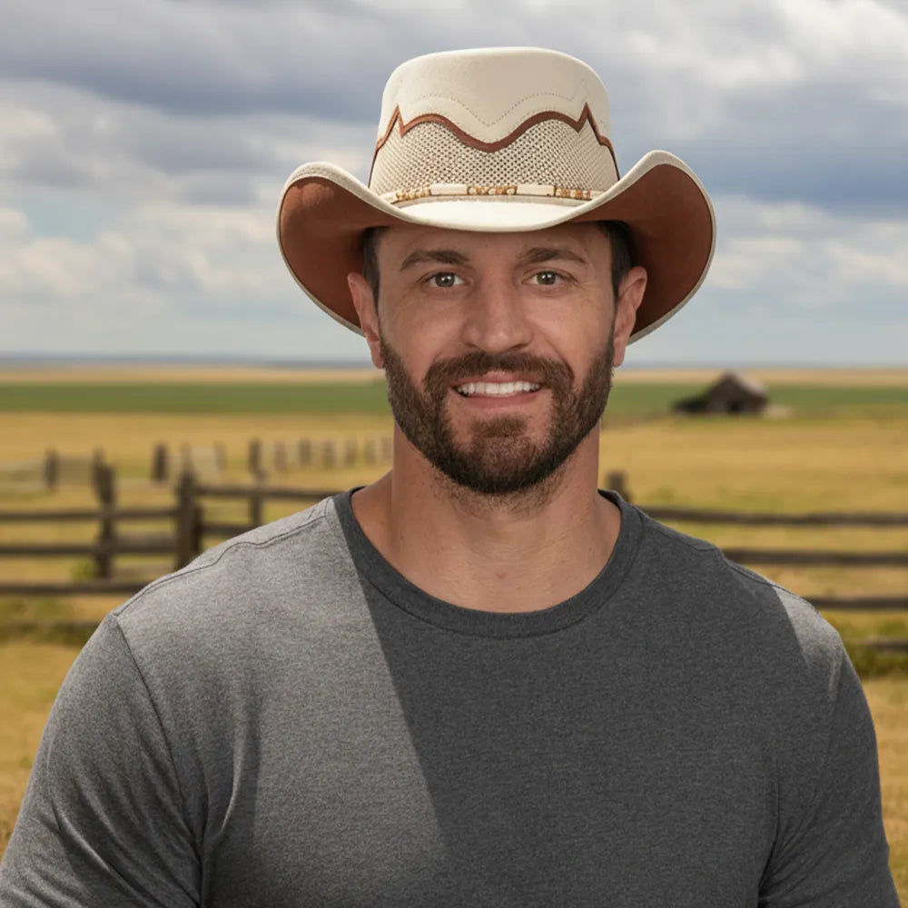 Sierra | Mens Latte Leather Cowboy Hat