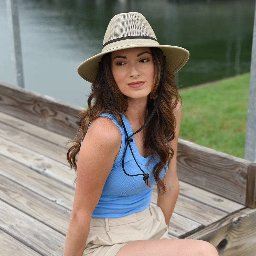 Smokey | Womens Khaki Nylon Outback Sun Hat with Mesh Sides