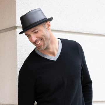 Soho | Mens Black Trilby Leather Fedora Hat