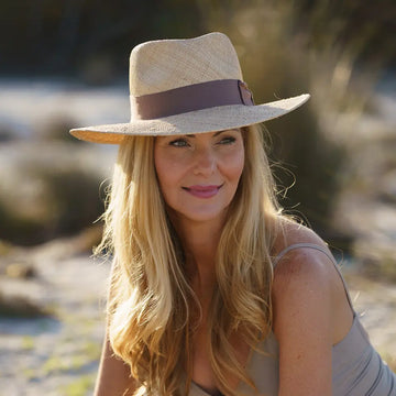 Sorrento | Womens Tan Woven Bao Straw Teardrop Fedora Hat