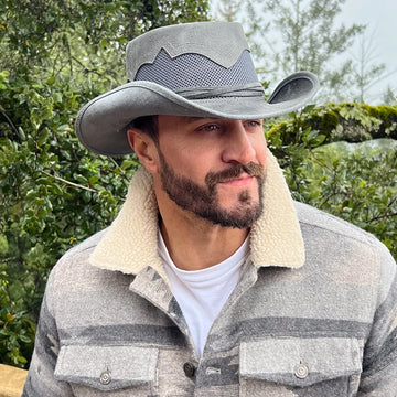 Stampede | Mens Asphalt Cowhide Leather Cowboy Hat with Mesh Sides