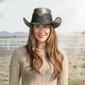 Stampede | Womens Onyx Crunch Cowhide Leather Cowgirl Hat with Mesh Sides