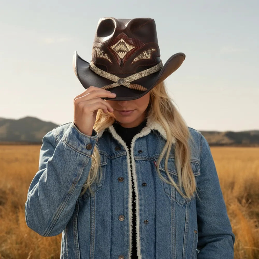 Vaquera スタッズベレー帽 Storm Black | Mens Leather and Rattlesnake Black Cowboy Hat