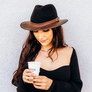 Summit | Womens Coal Felt Leather Fedora Hat