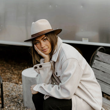 Summit | Womens Oatmeal Felt Leather Fedora Hat