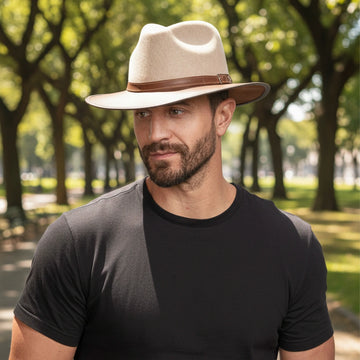 Summit | Mens Oatmeal Felt Leather Fedora Hat