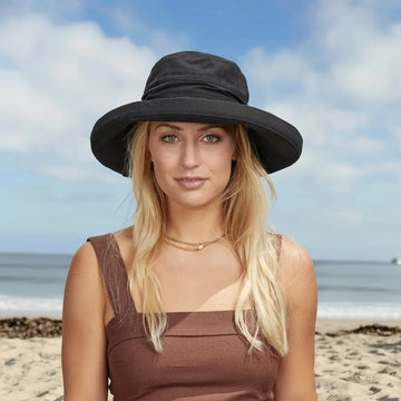 Sunny | Womens Black Cotton Wide Brim Sun Bucket Hat