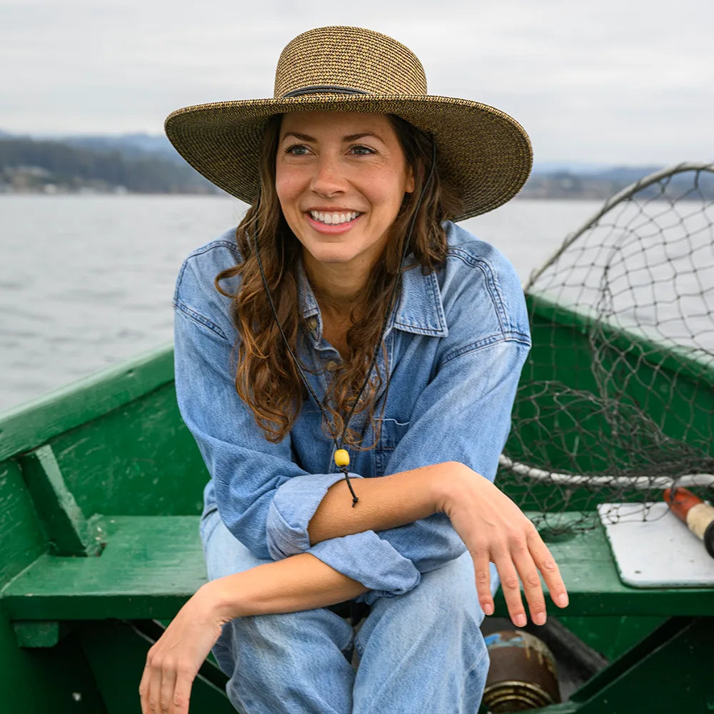 Trevi | Womens Coffee Wide Brim Straw Sun Hat