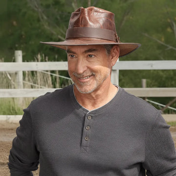 Unforgiven | Mens Brown Wide Brim Bison Leather Outback Hat