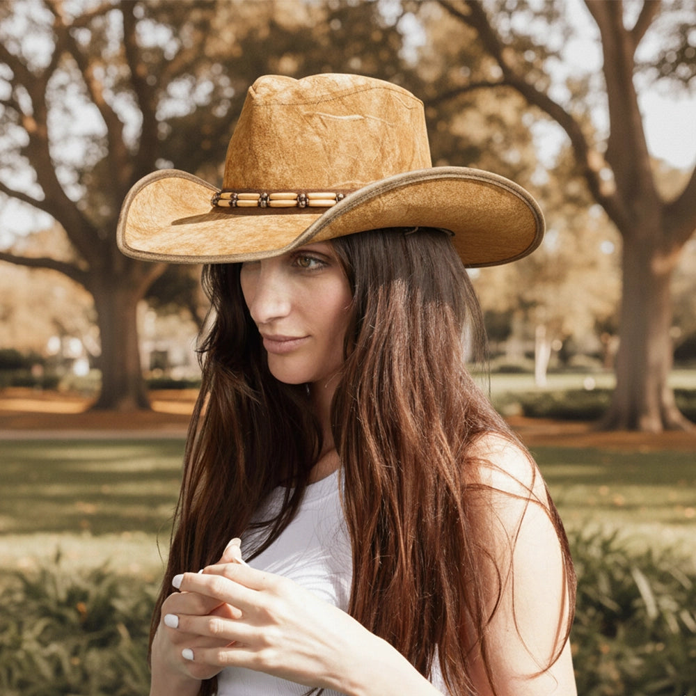 Ambush | Womens Jurassic Leather Outback Hat with Bead Trim